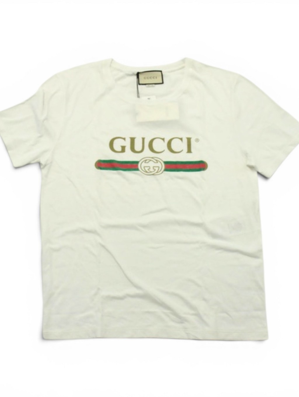 Gucci White Tee With Gold Logo And Green-Red Stripe Sherry Line Nwt Xl